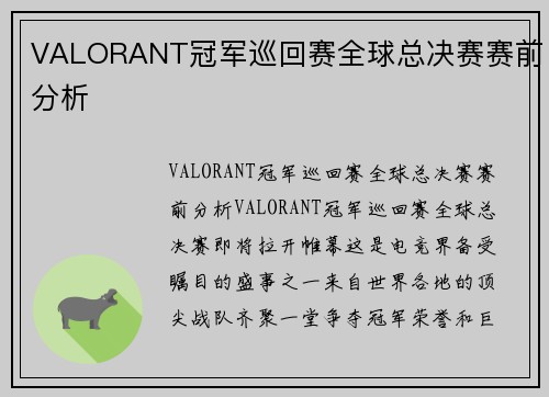 VALORANT冠军巡回赛全球总决赛赛前分析