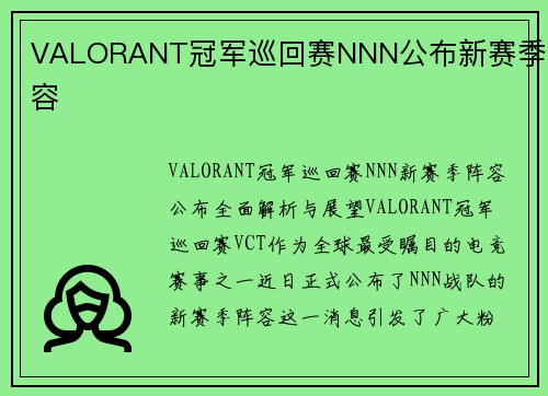 VALORANT冠军巡回赛NNN公布新赛季阵容